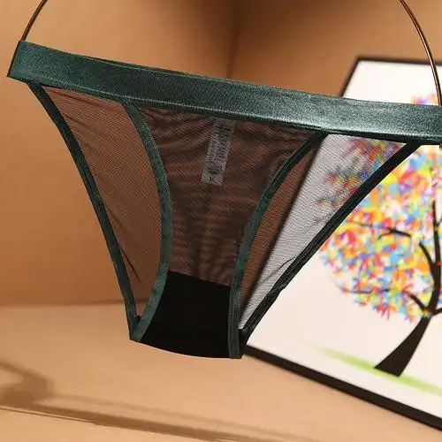 欧美内裤无痕宽边网纱性感蕾丝女士轻薄少女三角裤低腰舞蹈纯棉裆