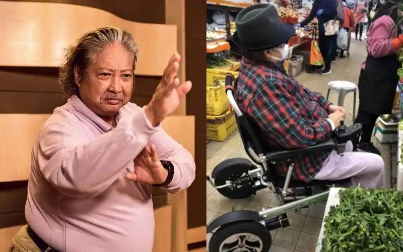 68岁洪金宝现身买菜,戴紧口罩以身作则,小腿肌肉萎缩明显