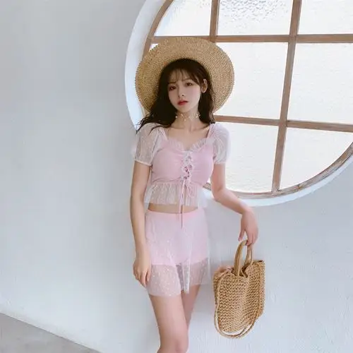 游泳衣女分体仙女范蕾丝小清新ins风遮肚显瘦保守学生韩国温泉性