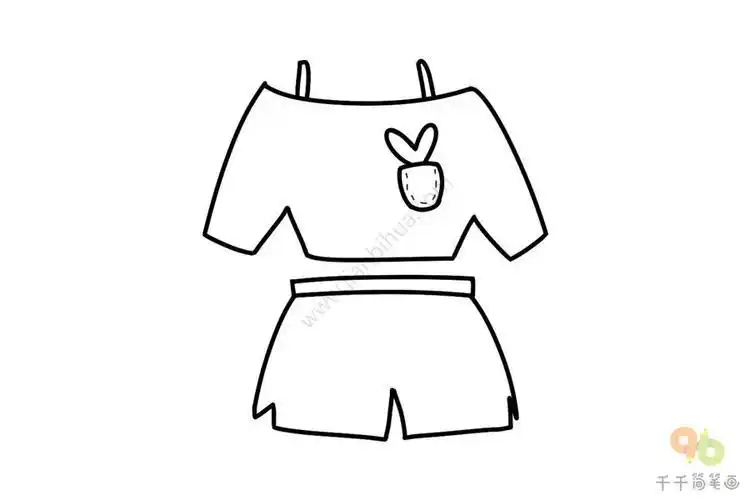 女生穿短袖短裤简笔画