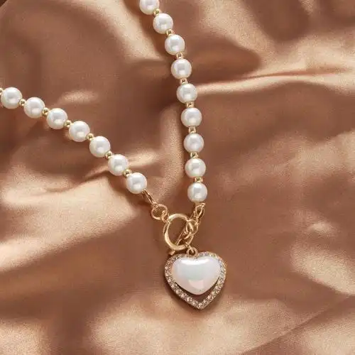 ot链珍珠爱心项链女韩版简约时尚抖音爆款轻奢设计款外贸女友礼物