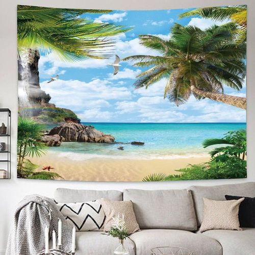 北欧ins沙滩海洋风景布网红直播拍照背景布房间卧室客厅墙面挂布