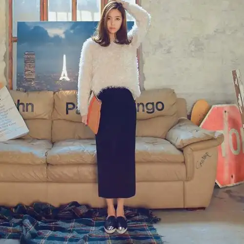 包臀裙开叉裙一步裙中长款半身裙韩版裙女高腰显瘦修身2023秋冬款