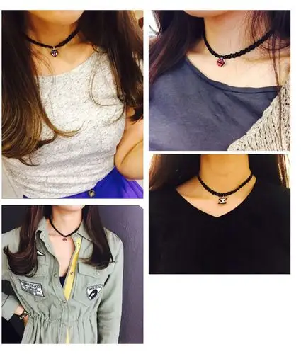 好先生同款关晓彤闪电红唇吊坠黑色蕾丝颈链原宿项圈短项链锁骨链