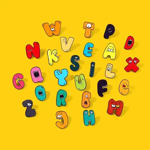 卡通英文字母系列合集胸针创意彩色26个字母背包饰品别针合金徽章