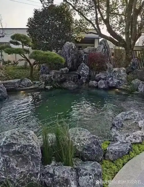 庭院鱼池假山景观效果图整体规划设计图提供