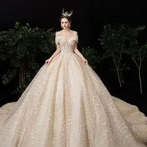 主婚纱礼服2020新款新娘拖尾一字肩森系超仙梦幻女小个子豪华奢侈