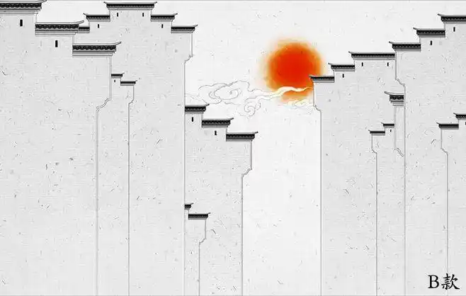 新中式手绘水墨徽派建筑马头墙壁纸餐厅酒店书房客厅背景墙纸壁画