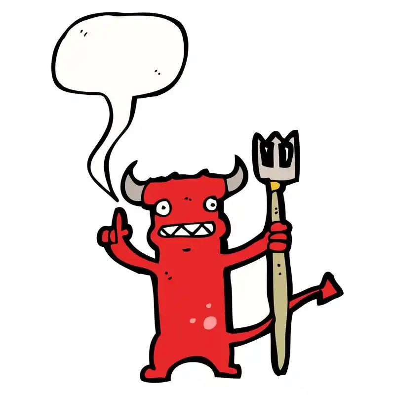 小恶魔与叉,矢量, 卡通小叉子在白色背景上的魔鬼