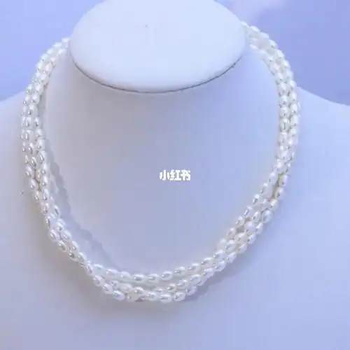 淡水小米链强光白色微瑕三排珍珠项链吊坠麻