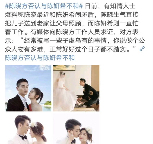 陈晓否认与陈妍希闹矛盾 被曝连孩子都没空管了