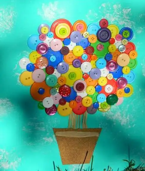 花盆里的花纽扣粘贴画作品欣赏