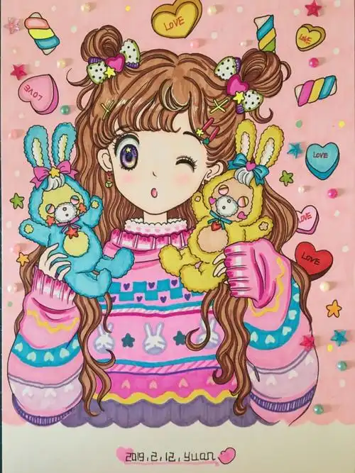 创意儿童画装饰画手工粘贴画动漫人物动漫画彩铅画