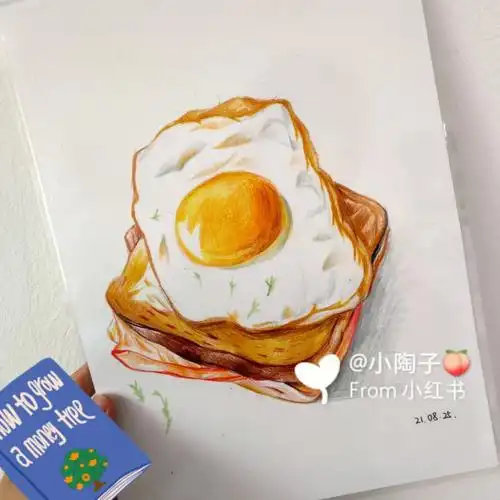 彩铅煎蛋吐司