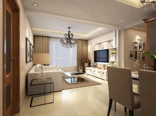 电视背景墙客厅现代简约风格100平米客餐厅效果图欣赏 - 维客网装修