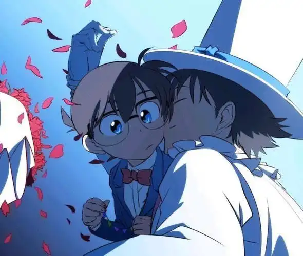 绀青之拳官方发布超强贺图怪盗基德亲吻柯南脸颊快新锁了