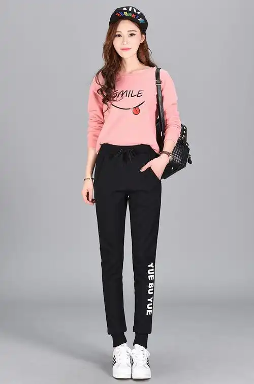 秋装新款运动裤女小脚不倒绒休闲卫裤宽松哈伦裤女显瘦长裤百搭春