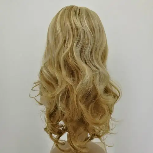 欧美跨境假发外贸金色长卷发三七分混色大波浪斜刘海假发头套女
