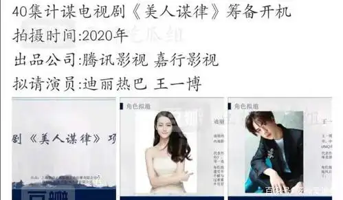 《美人谋律》拟邀男女主为王一博,迪丽热巴,这个组合你可满意?