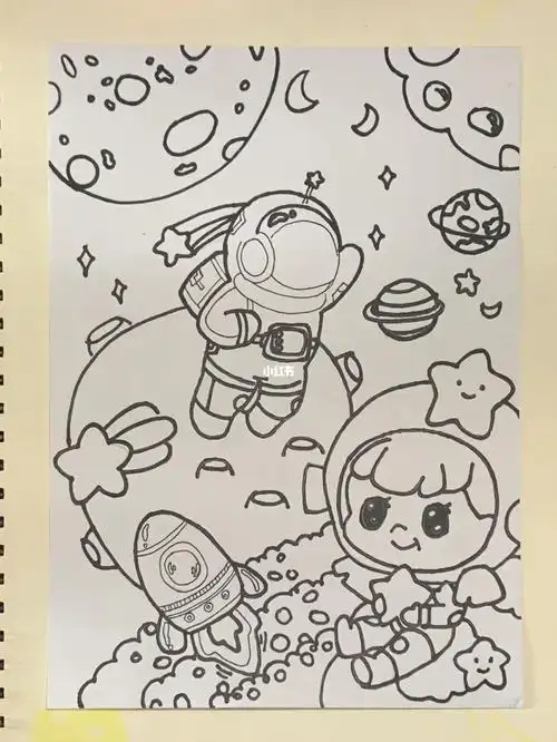我的航天梦儿童主题画(含线稿)