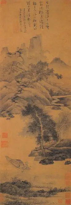 元 吴镇 绢本水墨 纵84.7厘米 横29.7厘米 北京故宫博物院藏