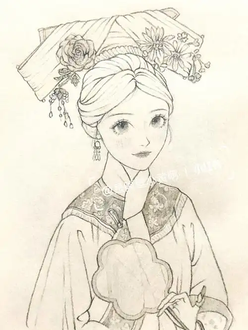 笔(朴实的工具)#少女线稿  #线稿  #手绘教程  #画画的日常  #古风