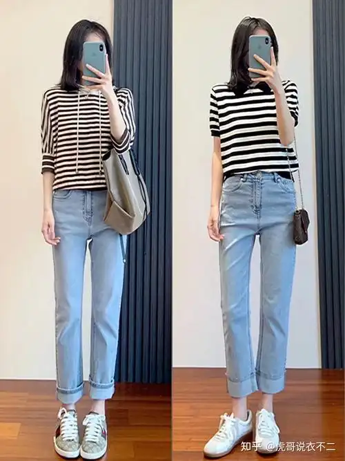 兼顾实用与时尚的九分牛仔裤,可以搭配各种上衣,不过对于普通人,着装