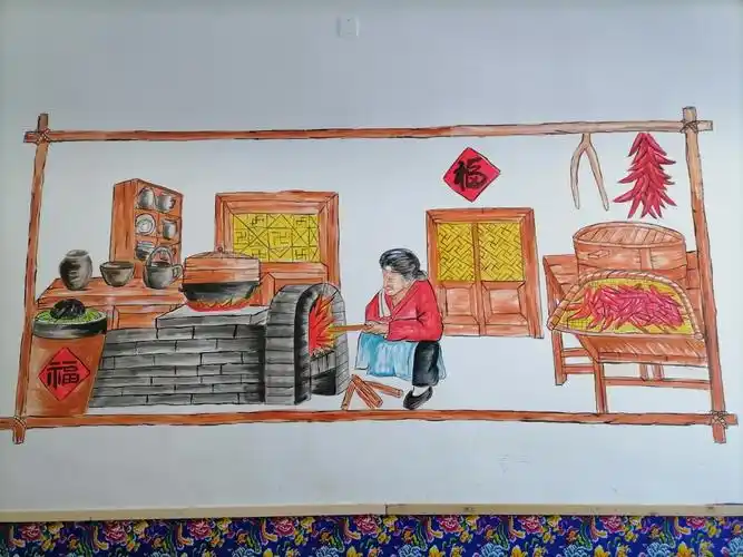 手绘涂鸦农家铁锅炖风俗画