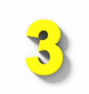 数字 3 3d 黄色隔离白色与阴影正交投影-3d 渲染照片