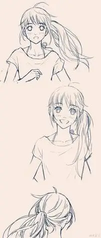 马尾发型女孩正面简笔画