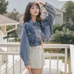 短款牛仔外套女搭配长裙子薄款春宽松修身减龄高腰显高超短牛仔衣