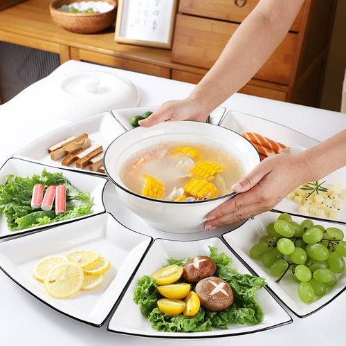 团圆拼盘扇形陶瓷拼盘组合创意菜盘子套装圆桌转盘团圆摆盘家用