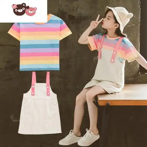 光3儿童装4女童夏装连衣裙小孩5夏天6衣服7洋气背带裙子女孩套装8岁
