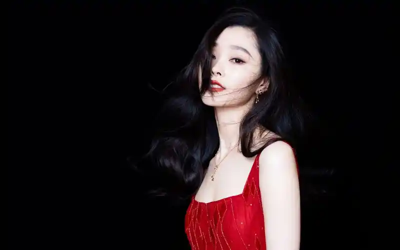 宋轶红色菱纹细闪纱裙性感图片壁纸