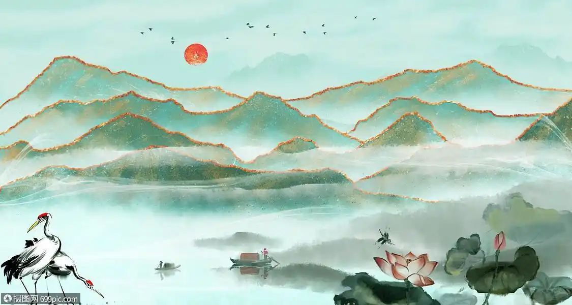 中国风背景山河古典