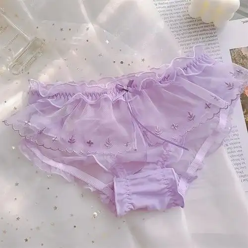 紫色内裤女蕾丝性感梦幻神秘少女纯棉三角裤纯色网纱可爱低腰底裤