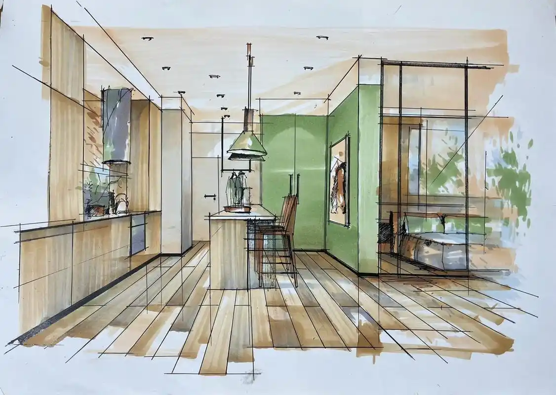 专升本上岸/餐厅空间照片写生77马克笔上色 一点透视餐厅手绘效果图