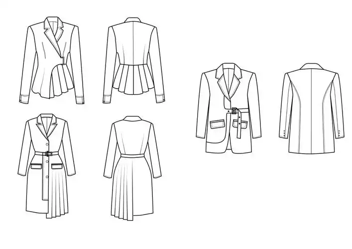 设计款女西装正背款式图