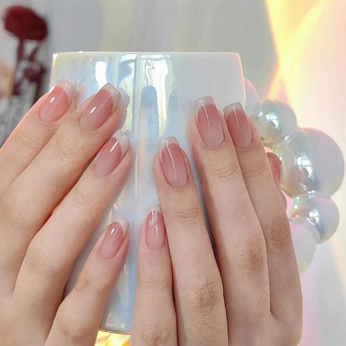 49蜜桃法式渐变新娘简约都市大气手工光疗穿戴美甲成品假指甲贴片