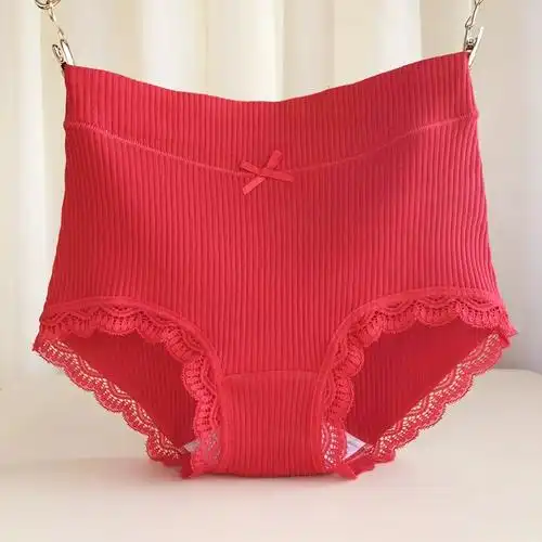 红内裤本命年内裤女士纯棉高腰收腹大红色结婚三角短裤头