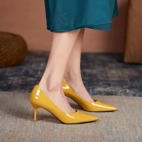 高跟鞋亮面皮鞋女高跟女士亮皮真皮鞋亮皮真皮高跟鞋女漆皮漆面裸色单