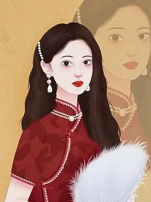 手绘旗袍女人物设计复古风民国风穿黄色旗袍的女性免抠png素材复古风