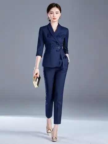 伊诺宣蓝色小西装外套女夏天薄休闲韩版ol气质高端女总裁职业套装工作