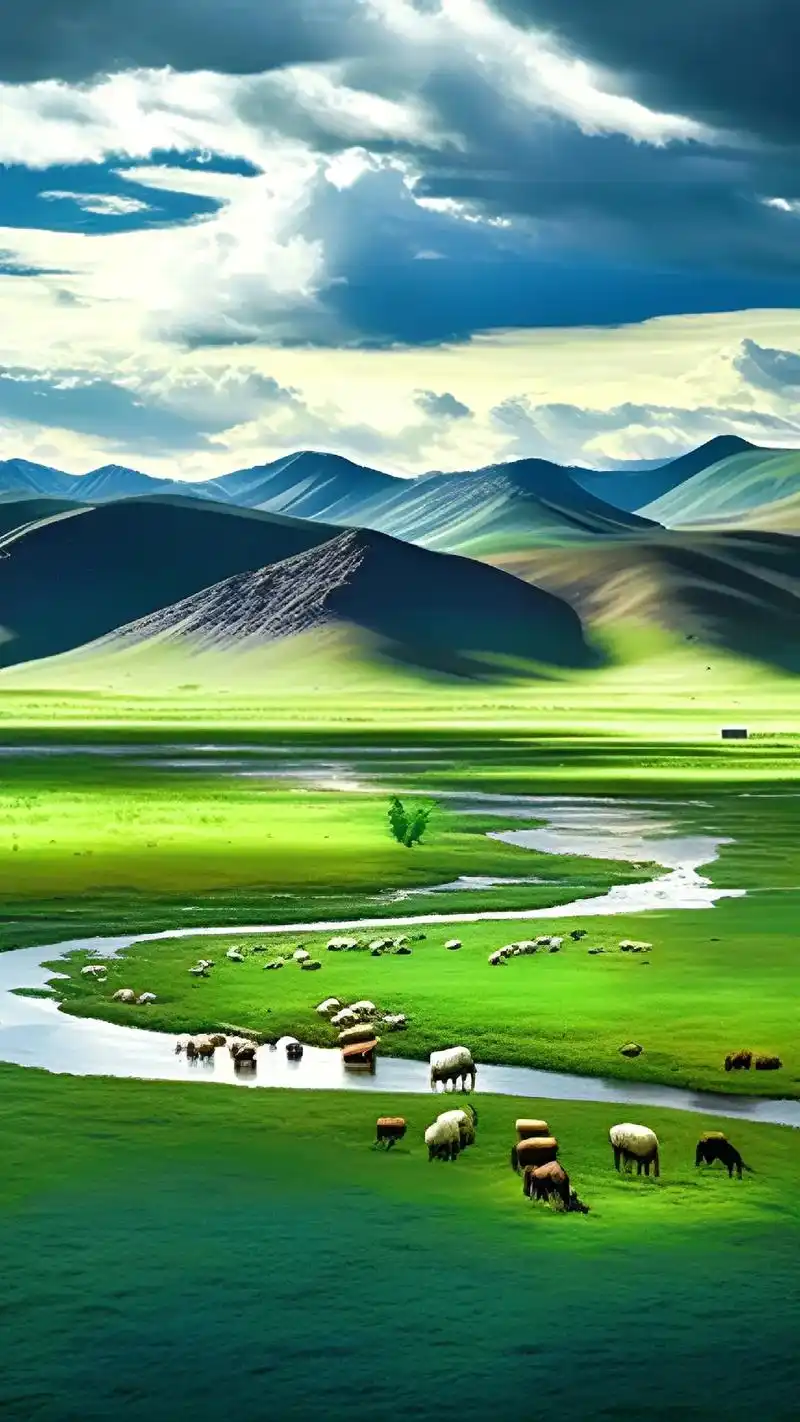 蓝天白云下的大草原,这里有河流,有高山,有羊群,还有那拉提, - 抖音