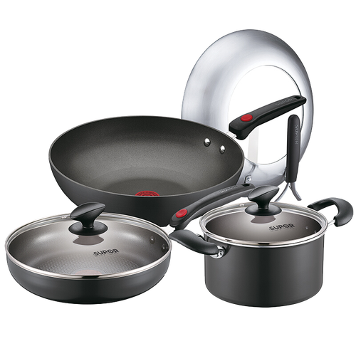 苏泊尔supor锅具套装不粘锅三件套炒锅汤锅煎锅厨具套装火红点系列