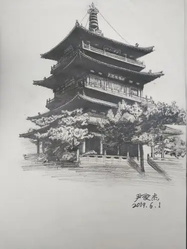 尹俊杰大同古建筑素描作品展示!