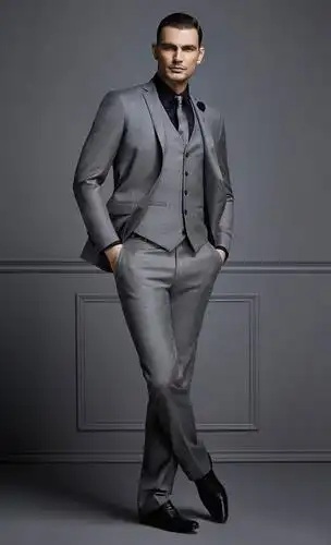 2015男士商务正装修身羊毛灰色西服