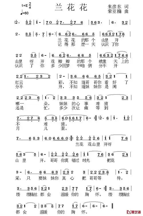 兰花花简谱-朱彦东词 荣亚楠曲1