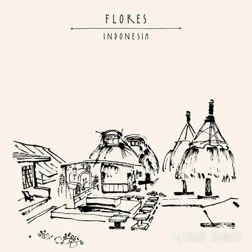 在bajawa 附近的部落村庄插画-正版商用图片1o8gvu-摄图新视界