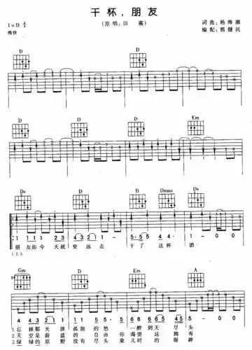 田震《干杯朋友》吉他谱